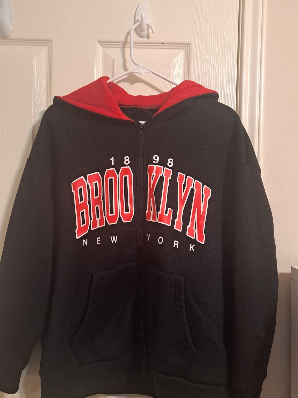 SHEIN Black & Red Brooklyn Zip Hoodie for Kids